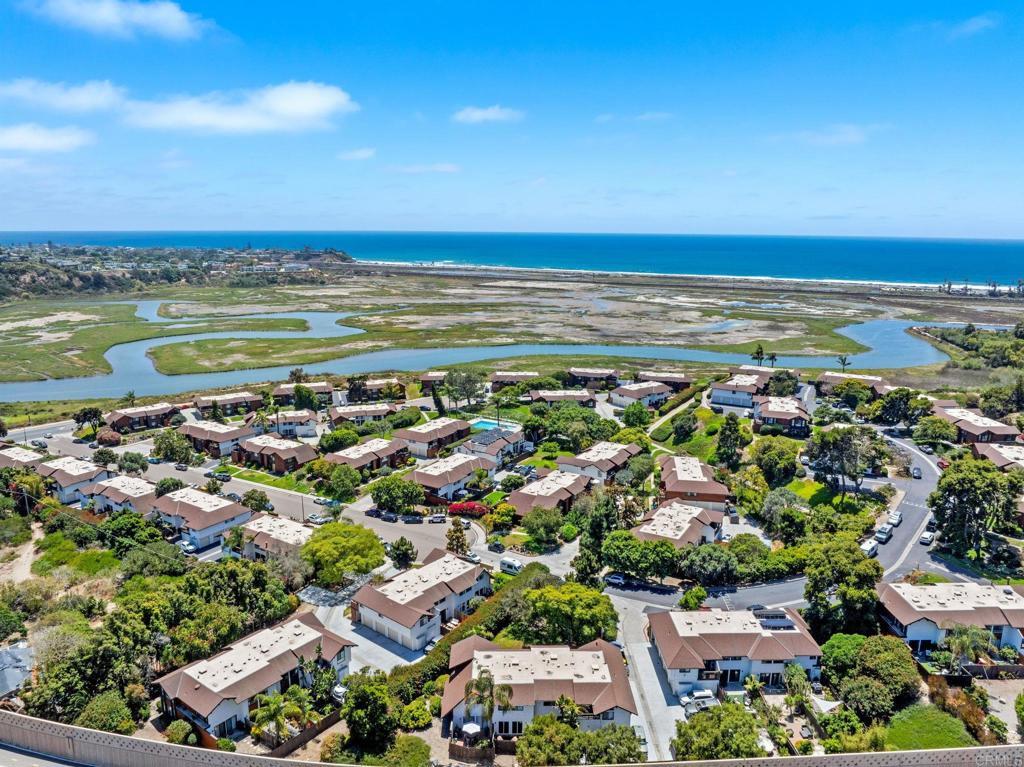 Aerial view of Cardiff Cove beside San Elijo Lagoon and the Pacific Ocean
